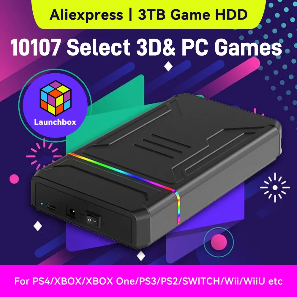 Gaming Console Video Game - 3TB Launchbox Portable Gaming HDD dengan